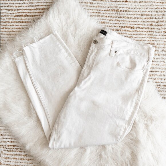 Silver Jeans Denim - Silver Jeans Co. Avery Skinny Crop White Jeans Sz 18/20 Plus Size Raw Hem Denim